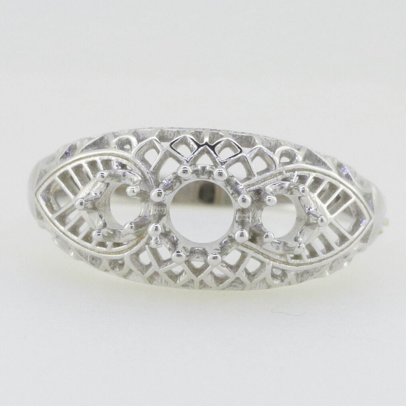 Sterling Silver Semi Mount Ring Setting Round RD 4x4 3x3mm 3 Stone Filigree - Syzjewelry
