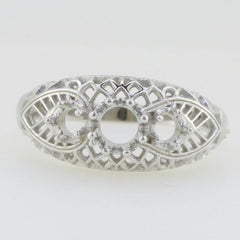 Sterling Silver Semi Mount Ring Setting Round RD 4x4 3x3mm 3 Stone Filigree - Syzjewelry