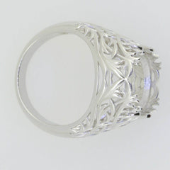 14K White Gold Semi Mount Ring Setting Oval OV 16x12mm Art Deco Style - Syzjewelry