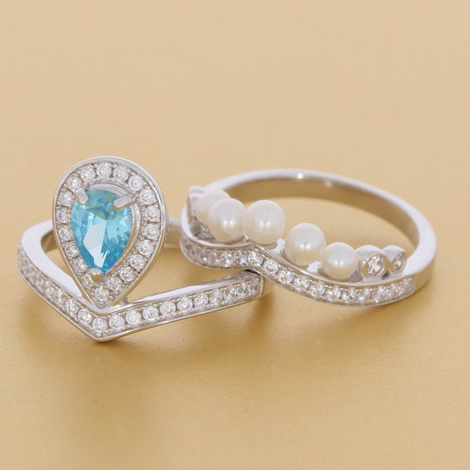 2 piece Set Sterling Silver Semi Mount Ring Setting Pear PE 7X5mm - Syzjewelry