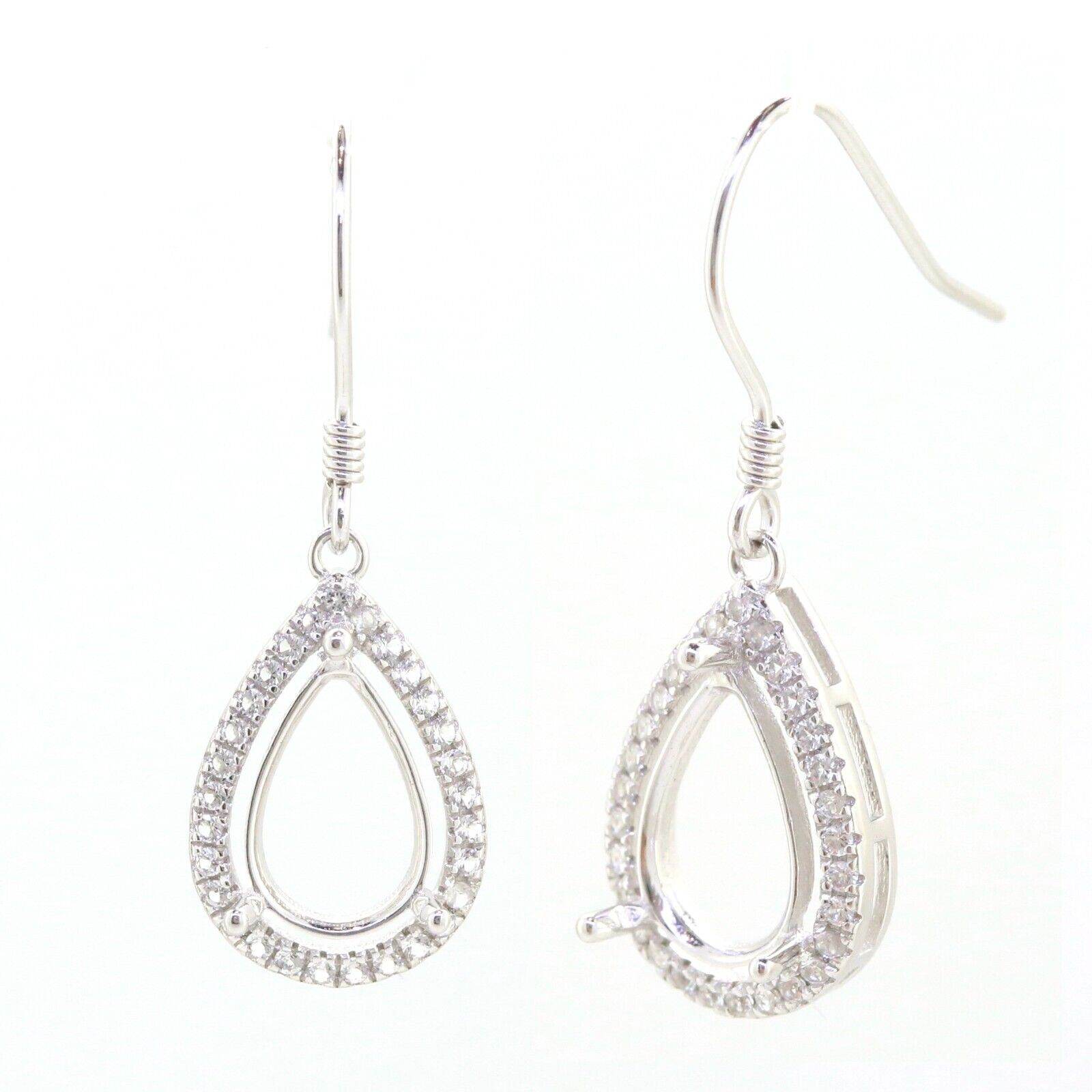 Sterling Silver Semi Mount Earrings Setting Pear PE 11x7mm W/ White Topaz - Syzjewelry