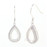 Sterling Silver Semi Mount Earrings Setting Pear PE 11x7mm W/ White Topaz - Syzjewelry