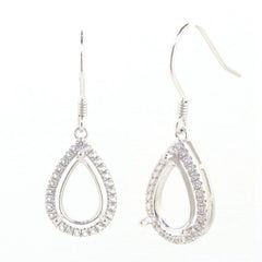 Sterling Silver Semi Mount Earrings Setting Pear PE 11x7mm W/ White Topaz - Syzjewelry