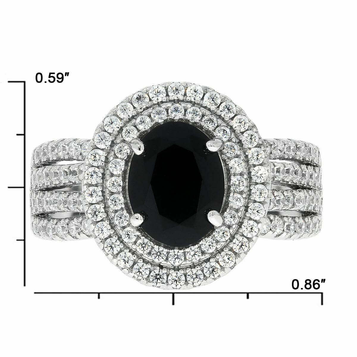 Sterling Silver Semi Mount Ring Setting OV 9X7mm Black Spinel Halo Whi - Syzjewelry