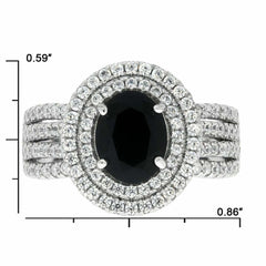 Sterling Silver Semi Mount Ring Setting OV 9X7mm Black Spinel Halo Whi - Syzjewelry