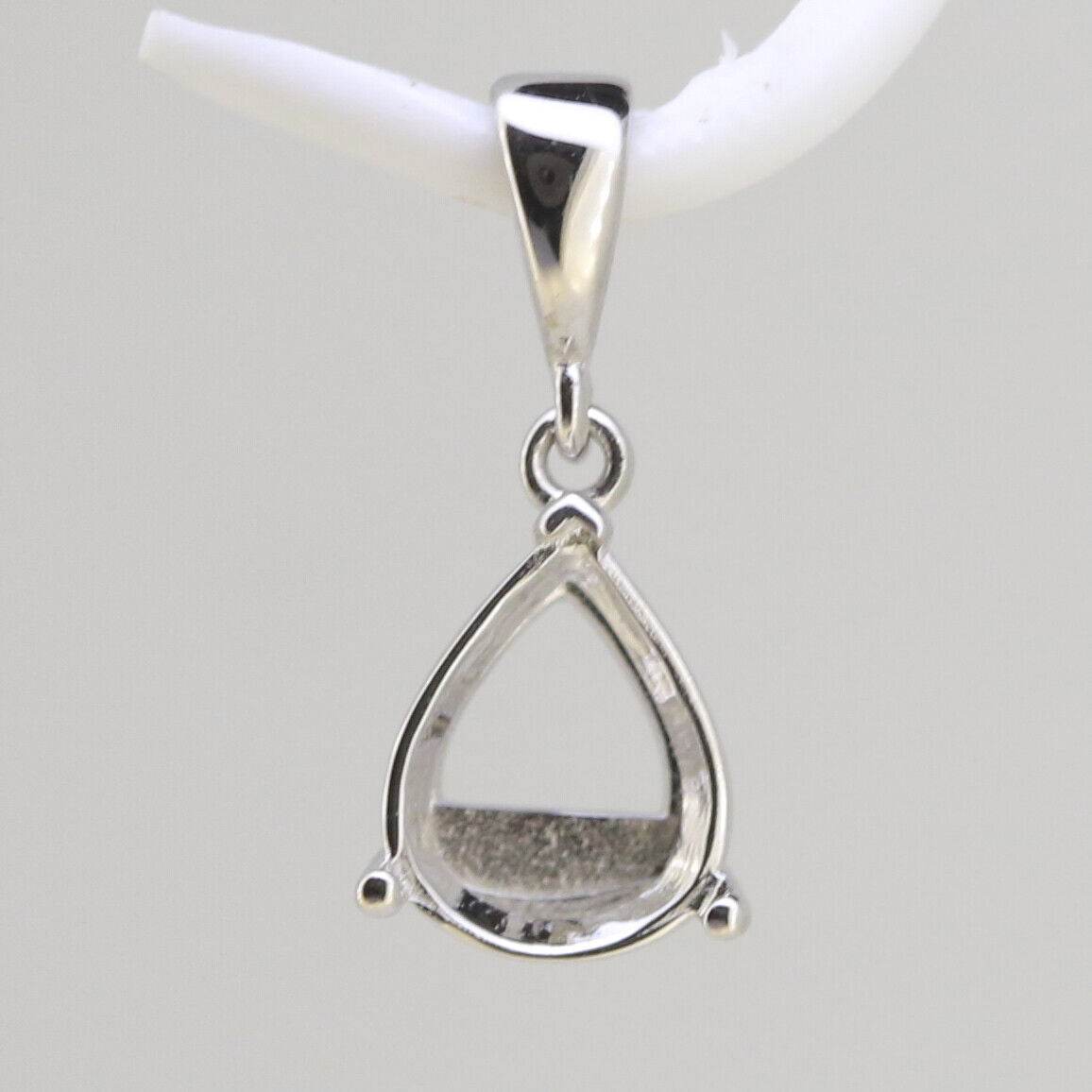 Sterling Silver Semi Mount Pendants Setting Pear PE 10x8mm White Topaz - Syzjewelry