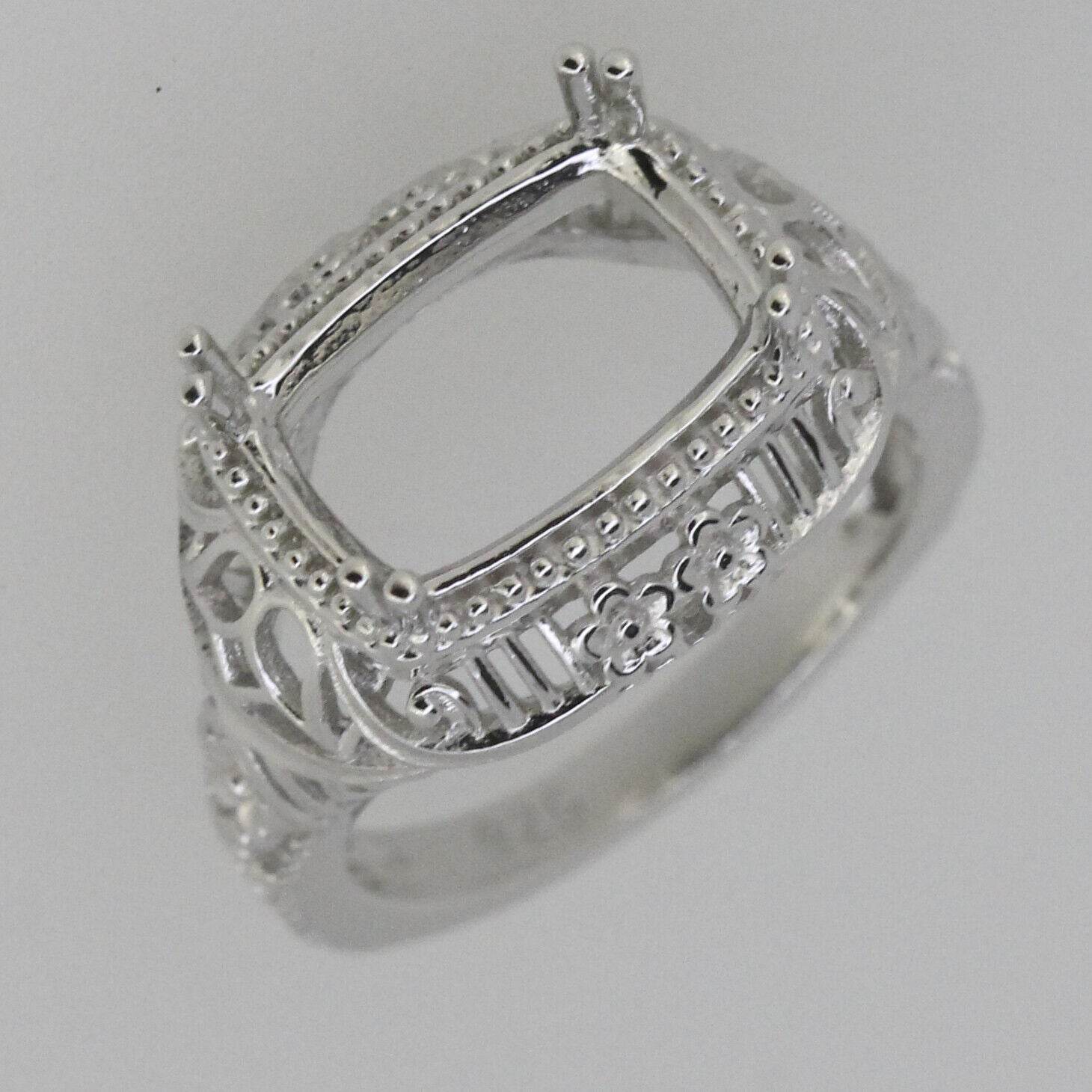 Filigree Sterling Silver Semi Mount Ring Setting Cushion Cu 12x8mm - Syzjewelry