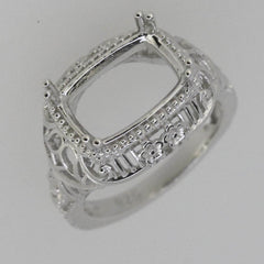 Filigree Sterling Silver Semi Mount Ring Setting Cushion Cu 12x8mm - Syzjewelry
