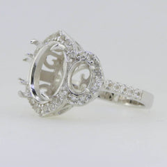 14K White Gold Semi Mount Ring Setting Oval OV 12X10mm - Syzjewelry