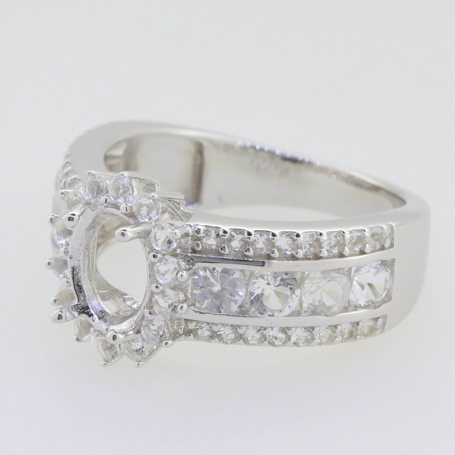 Sterling Silver Semi Mount Ring Setting Oval OV 8x6mm Double Halo Whit - Syzjewelry