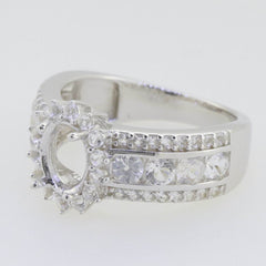 Sterling Silver Semi Mount Ring Setting Oval OV 8x6mm Double Halo Whit - Syzjewelry