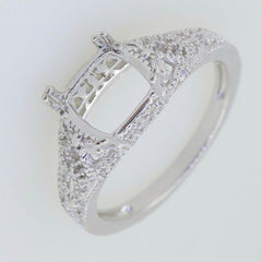 Filigree Sterling Silver Semi Mount Ring Setting Cushion CU 7x7mm Vintage Repro - Syzjewelry
