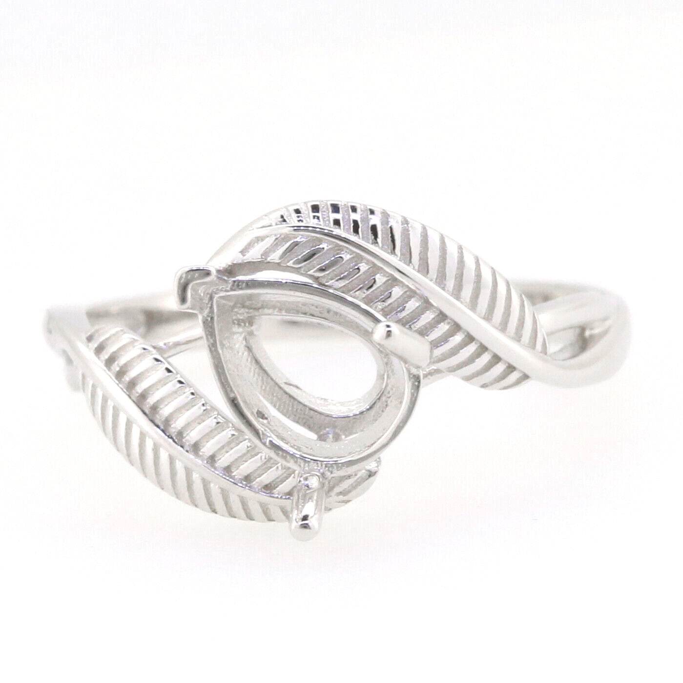 Sterling Silver Semi Mount Ring Setting Pear PE 8x6mm Feather Theme - Syzjewelry