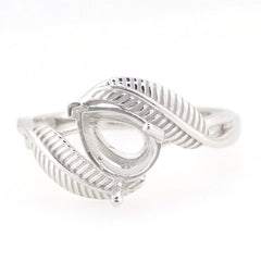 Sterling Silver Semi Mount Ring Setting Pear PE 8x6mm Feather Theme - Syzjewelry