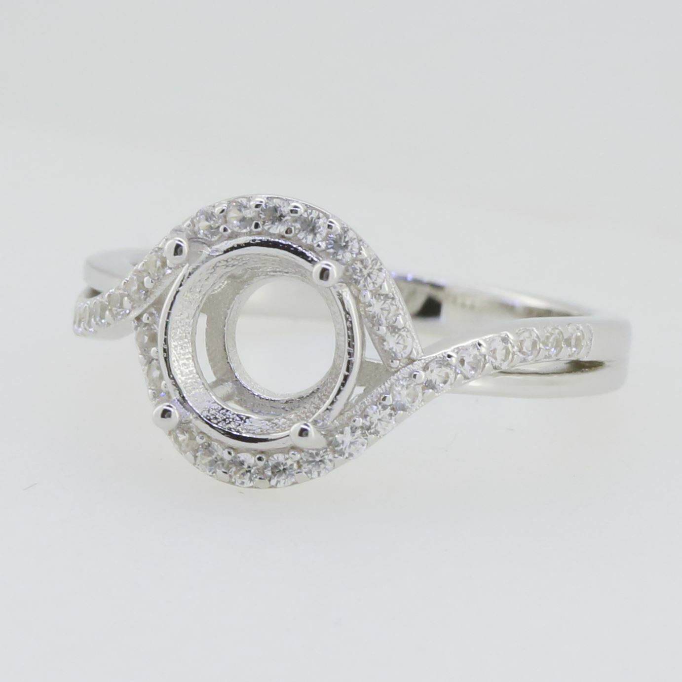 14K White Gold Semi Mount Ring Setting Round RD 8x8mm W/ Moissanite Twisted Shan - Syzjewelry