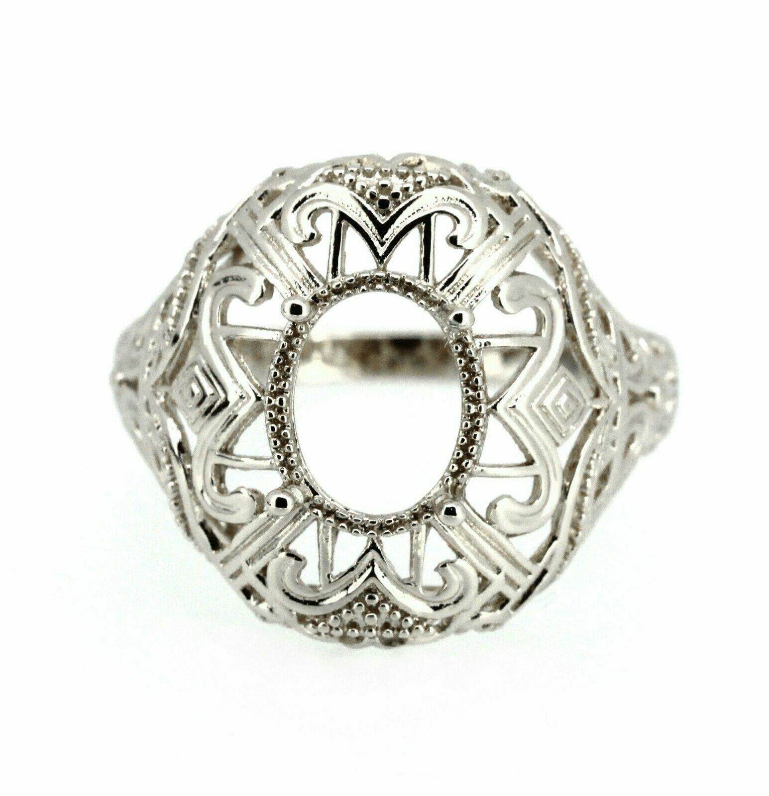 Sterling Silver Semi Mount Ring Setting Oval OV 10x8mm Art Deco Style - Syzjewelry