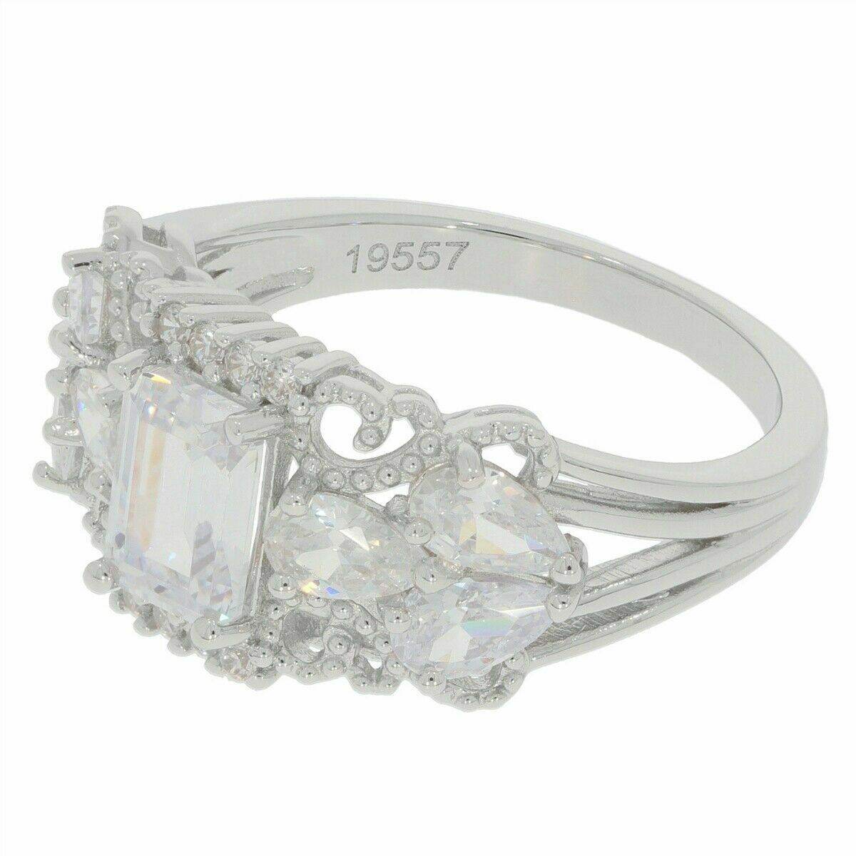 Sterling Silver Semi Mount Ring Setting Emerald OCT 7x5mm PE 5x3mm White Top - Syzjewelry