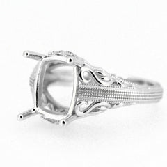 Art Deco Style Sterling Silver Semi Mount Ring Setting Cushion Cu 10x8mm - Syzjewelry