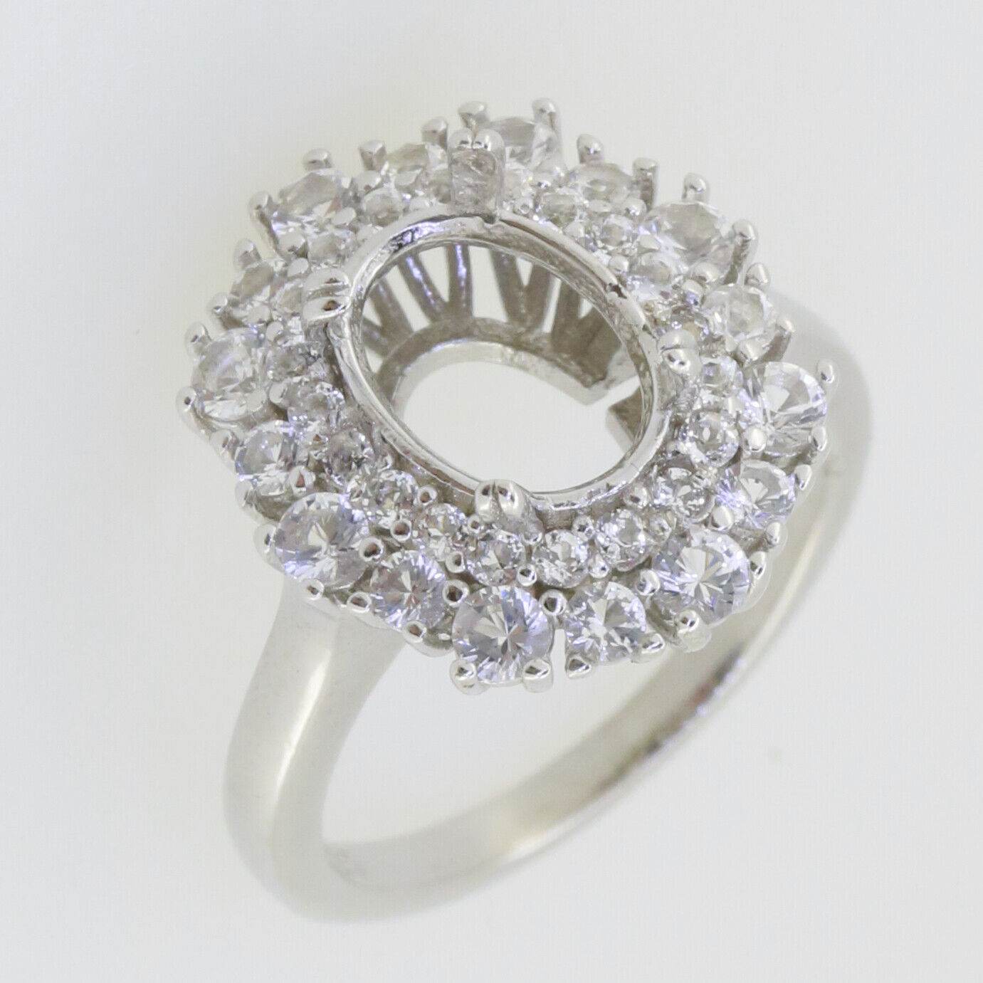 Sterling Silver Semi Mount Ring Setting Oval OV 10x7mm Double Halo White Topaz - Syzjewelry