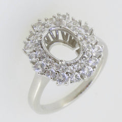 Sterling Silver Semi Mount Ring Setting Oval OV 10x7mm Double Halo White Topaz - Syzjewelry