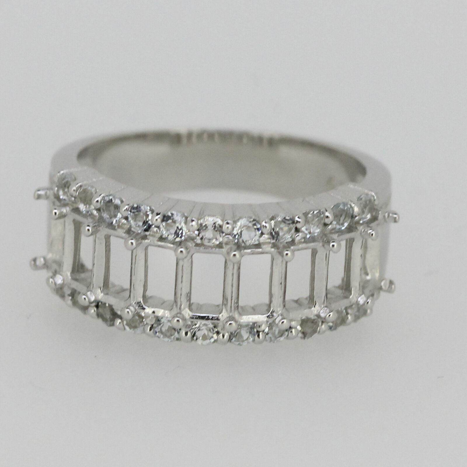 Sterling Silver Semi Mount Ring Setting Emerald Oct 5x3mm Natural Aquamarine - Syzjewelry