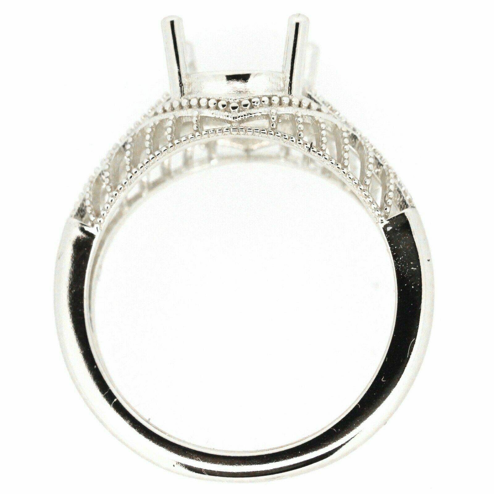 Art Deco Style Sterling Silver Semi Mount Ring Setting Oval OV 10x8mm - Syzjewelry