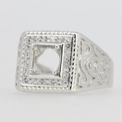 Sterling Silver Semi Mount Ring Setting RD 6.5x6.5mm Men's Ring - Syzjewelry