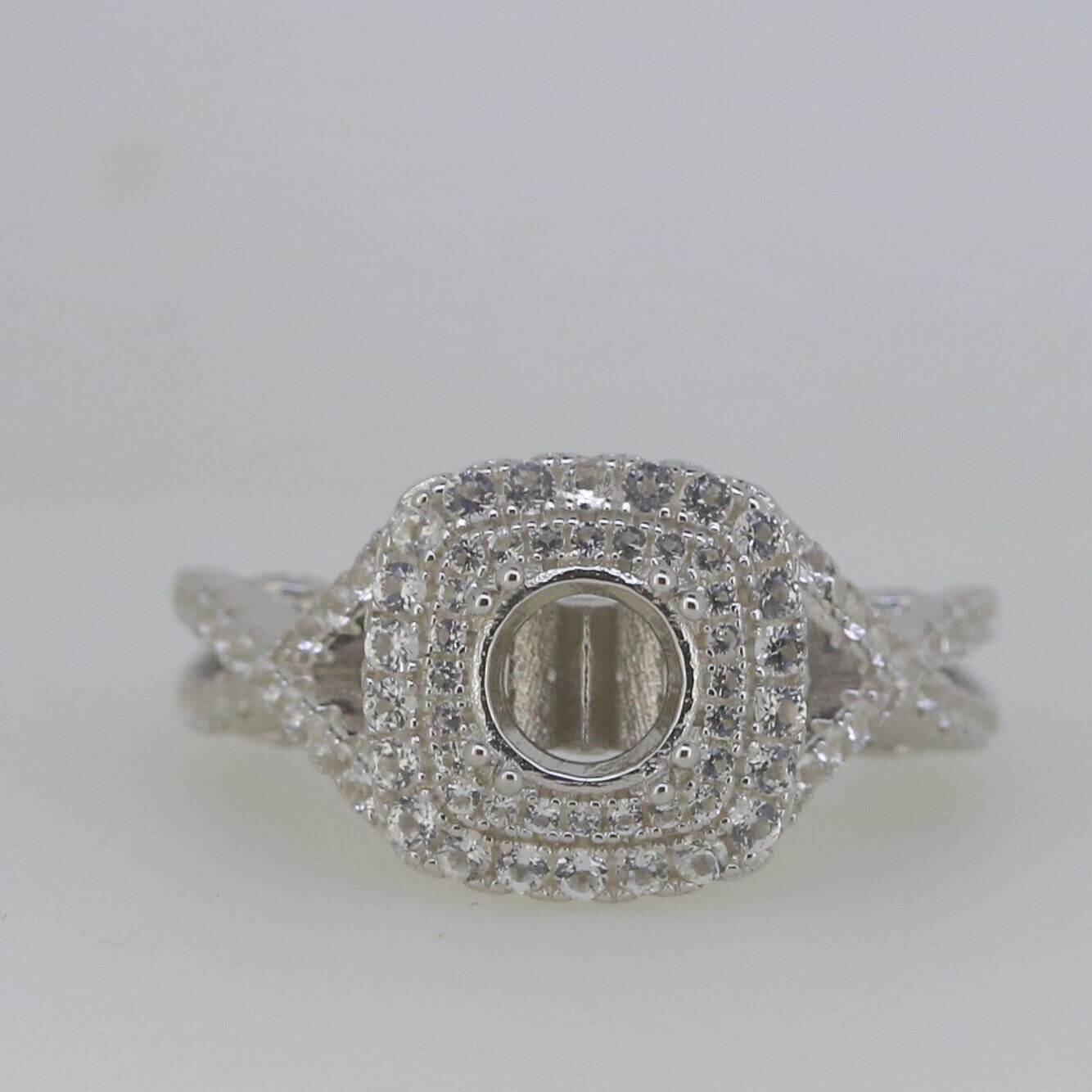 Sterling Silver Semi Mount Ring Setting Round RD 6.5x6.5mm Halo Engage - Syzjewelry