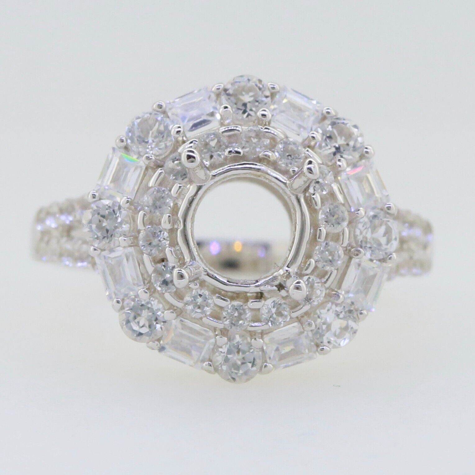 Sterling Silver Semi Mount Ring Setting Round RD 7x7mm White Topaz PJC635 - Syzjewelry