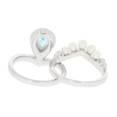 2 piece Set Sterling Silver Semi Mount Ring Setting Pear PE 7X5mm - Syzjewelry