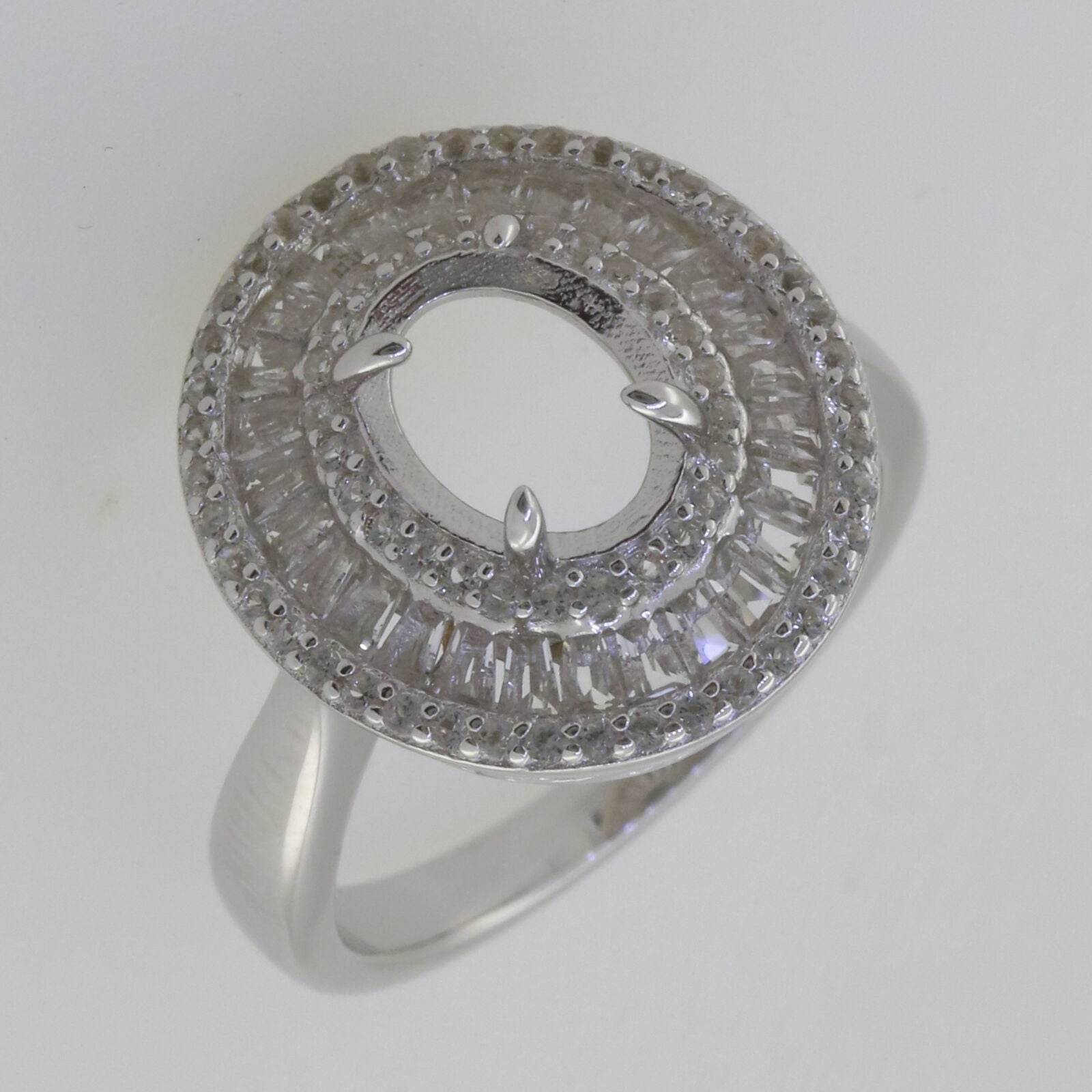 Sterling Silver Semi Mount Pendant Setting Oval OV 9x7mm Baguette Halo - Syzjewelry