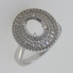 Sterling Silver Semi Mount Pendant Setting Oval OV 9x7mm Baguette Halo - Syzjewelry