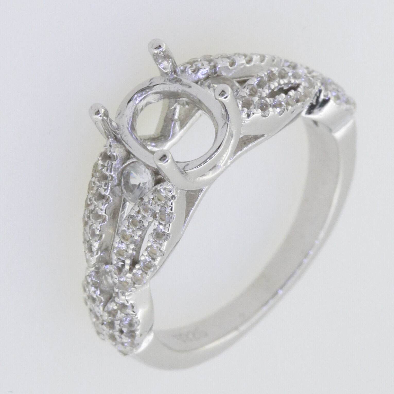 Sterling Silver Semi Mount Ring Setting Oval OV 8x6mm Halo Twisted Shank L552R55 - Syzjewelry