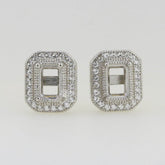 Sterling Silver Semi Mount Earrings Setting Emerald OCT 6x4mm Stud W/ Milgrain - Syzjewelry