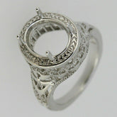 Sterling Silver Semi Mount Ring Setting Oval OV 11x9mm Art Deco Style - Syzjewelry