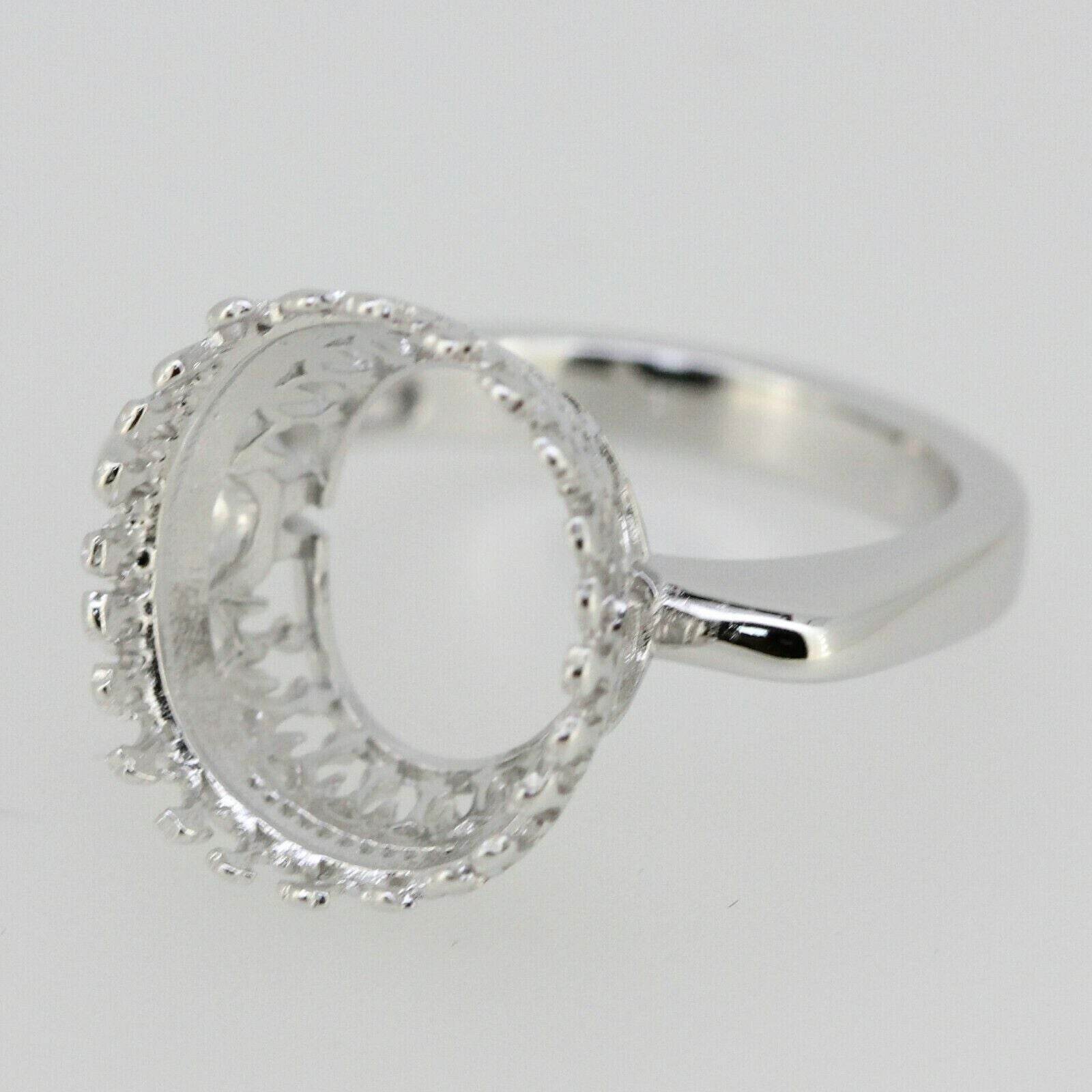 Sterling Silver Semi Mount Ring Setting Oval OV 14x12mm Cab Art Deco Style - Syzjewelry