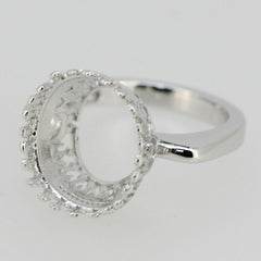 Sterling Silver Semi Mount Ring Setting Oval OV 14x12mm Cab Art Deco Style - Syzjewelry