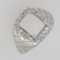 Men's Vintage Style Sterling Silver Semi Mount Ring Setting Emerald OCT 11x9mm - Syzjewelry