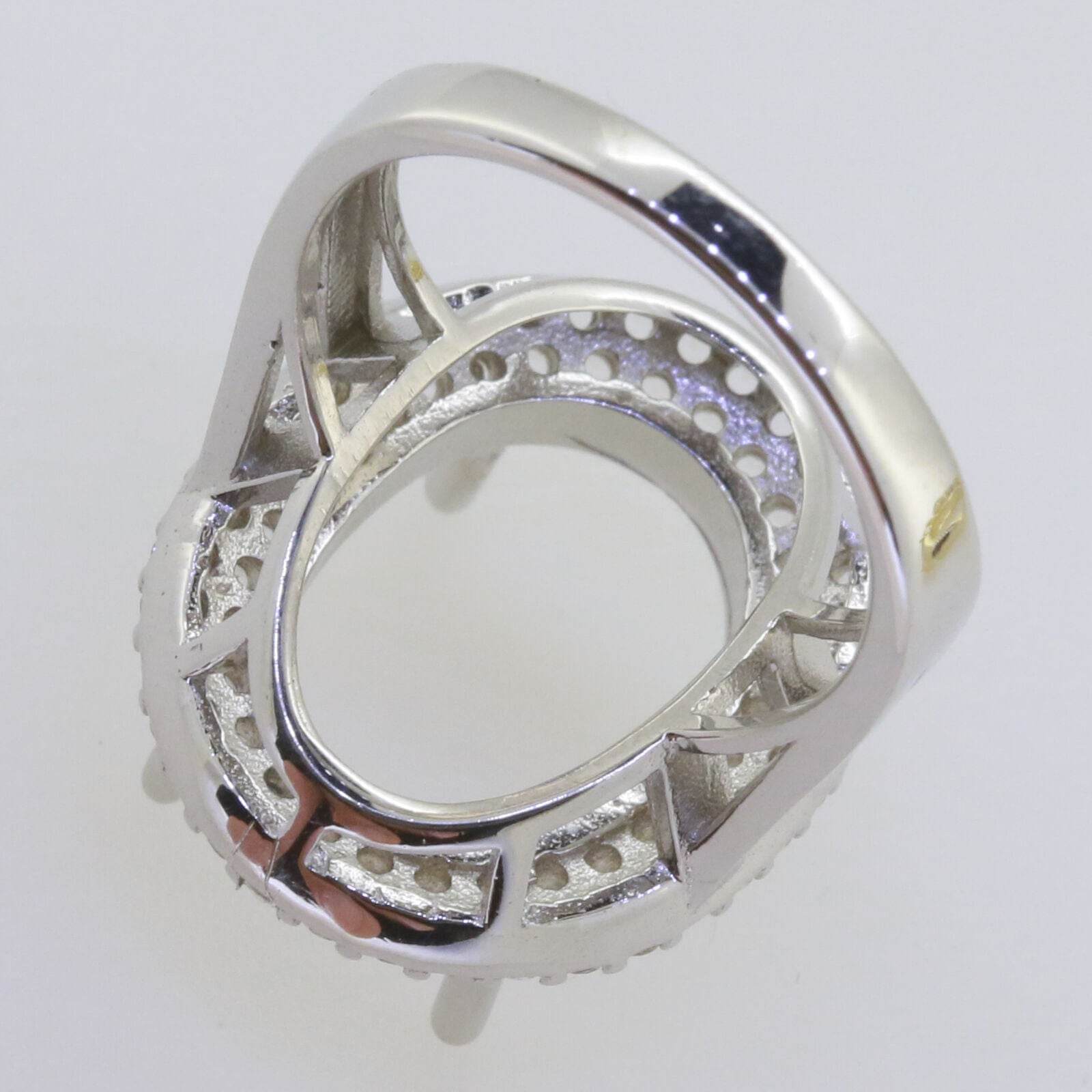 Sterling Silver Semi Mount Ring Setting Oval OV 16x12mm Double Halo Topaz - Syzjewelry