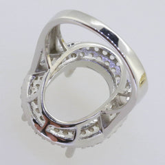 Sterling Silver Semi Mount Ring Setting Oval OV 16x12mm Double Halo Topaz - Syzjewelry