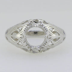 14K White Gold Semi Mount Ring Setting Round RD 8x8mm Art Deco Style - Syzjewelry