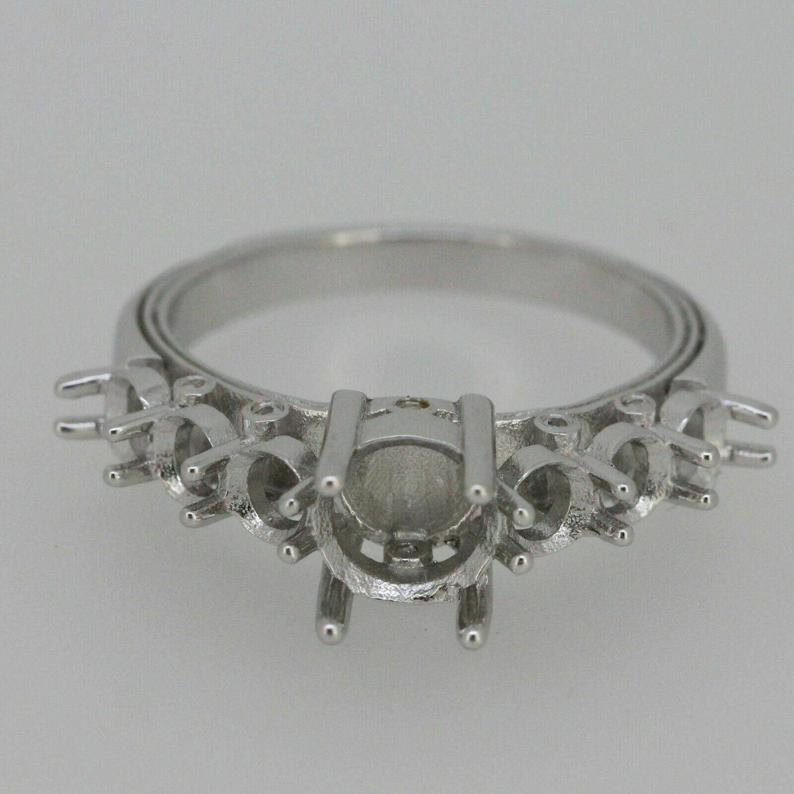 Sterling silver Semi Mount Ring Setting Round RD 7x7mm & RD 4x4 w/ White Topaz - Syzjewelry