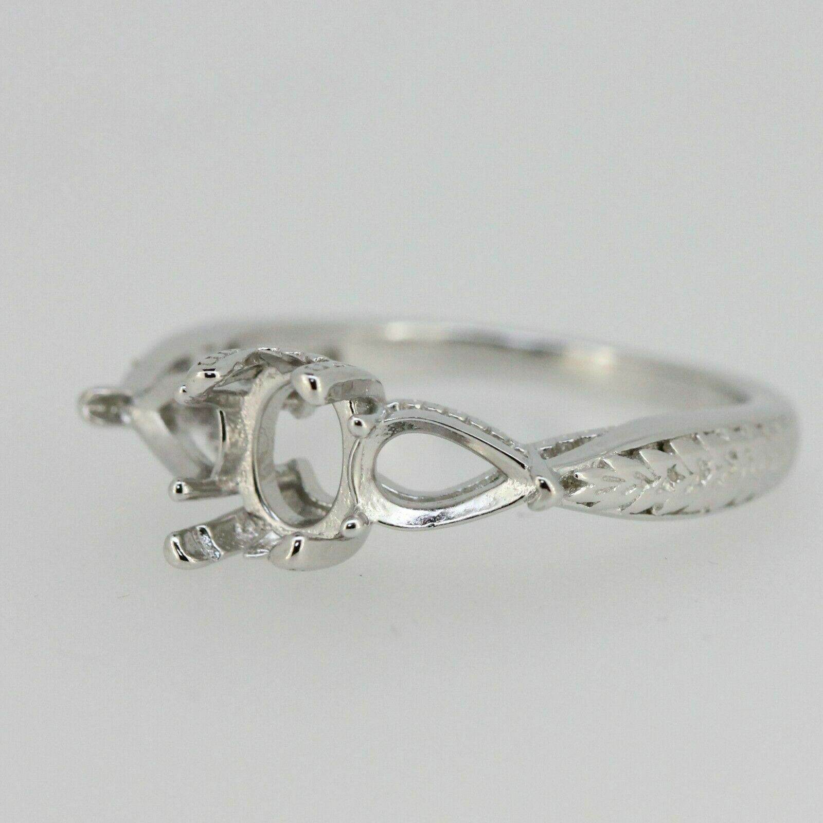 Sterling Silver Semi Mount Ring Setting Oval OV 8x6mm & PE 6x4mm 3 stone - Syzjewelry