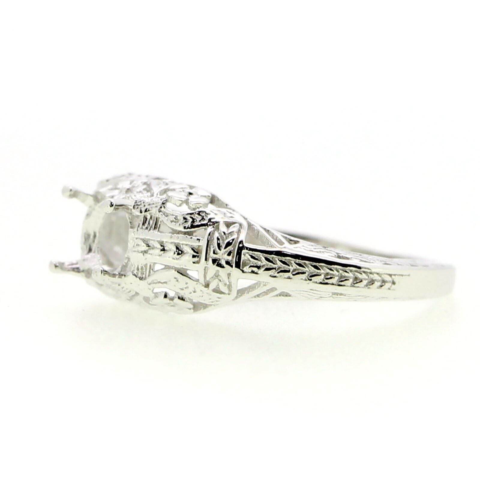 Sterling Silver Semi Mount Ring Setting Round RD 6x6mm Art Deco Style L054R054 - 6 - Syzjewelry