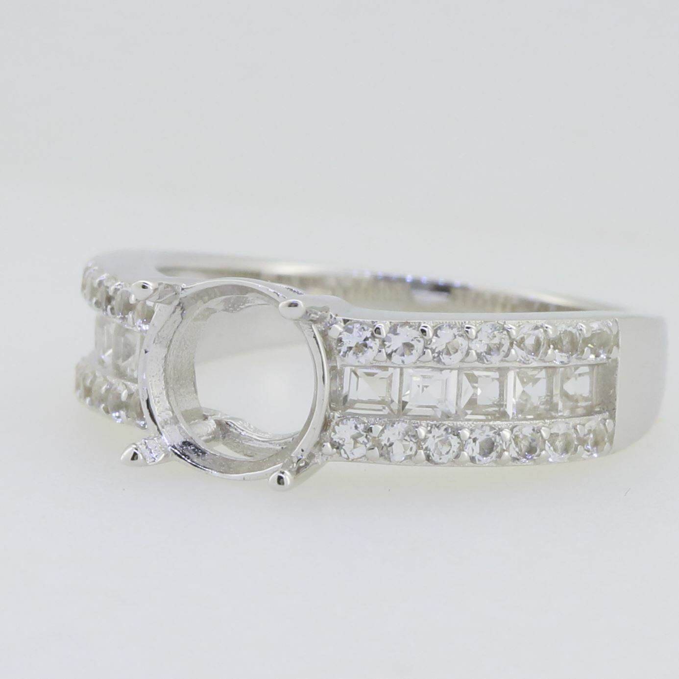 Sterling Silver Semi Mount Ring Setting Round RD 8x8mm White Topaz - Syzjewelry