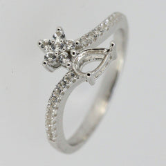 Sterling Silver Semi Mount Ring Setting Pear Cut PE 6x4mm W/ White Topaz Bypass Ring - Syzjewelry