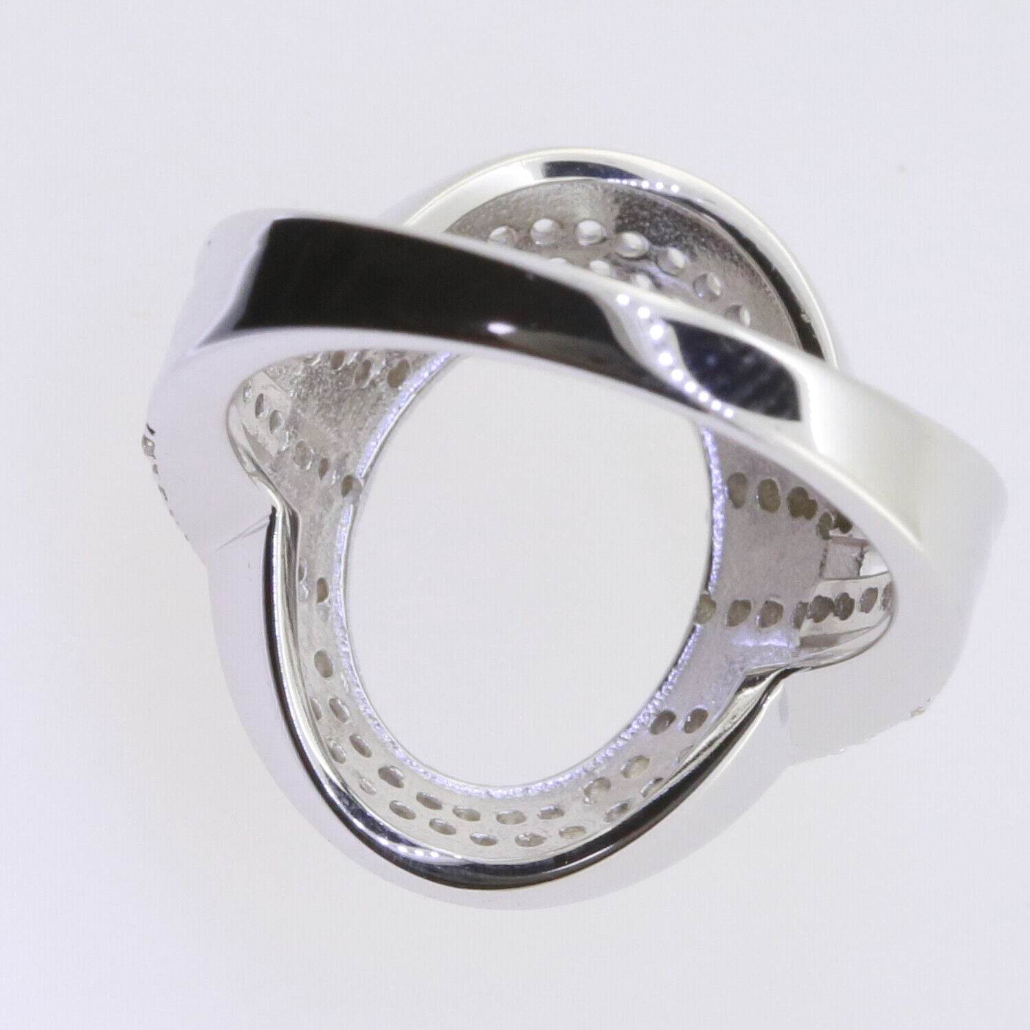 Sterling Silver Semi Mount Ring Setting Oval OV 16x12mm Halo White Topaz - Syzjewelry