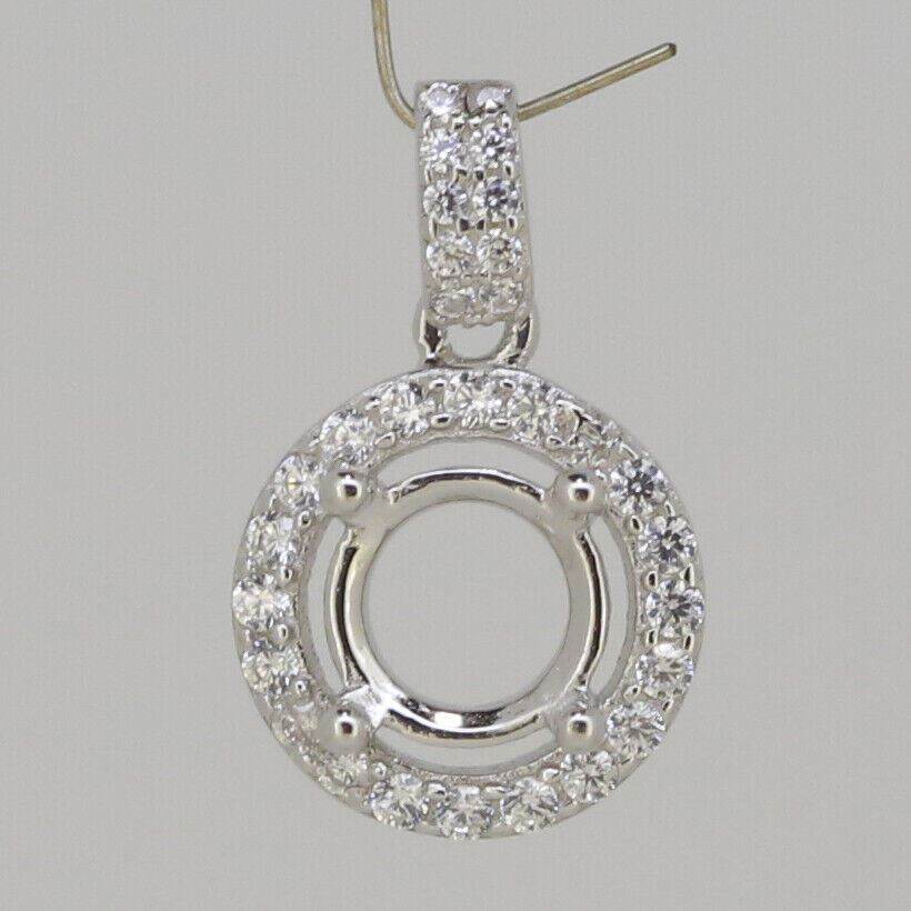 Sterling Silver Semi Mount Pendant Setting Round RD 6x6mm Halo with CZ - Syzjewelry