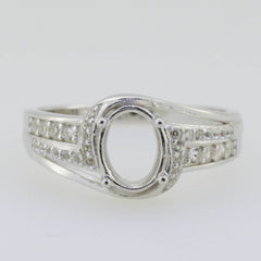 14K White Gold Semi Mount Ring Setting Oval OV 8x6mm Solid - Syzjewelry