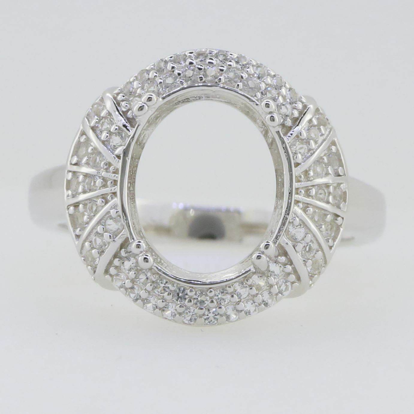 14K White Gold Semi Mount Ring Setting Oval OV 12X10mm W/ Moissanite - Syzjewelry